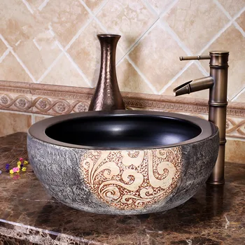 

Europe style luxury bathroom vanities chinese Jingdezhen Art Counter Top ceramic round counter top wash basin hand wash basin