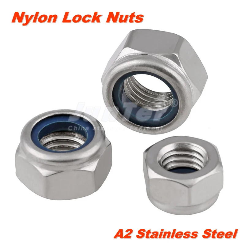 

100pcs/lot M2 M2.5 M3 M4 M5 M6 M8 M10 M12 A2 Stainless Steel Metric Thread Nylon Lock Nuts DIN985