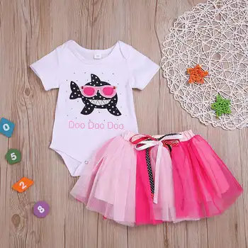 

Baby Girl clothes Cartoon whale Short Sleeve T-shirt + Pink tutu Skirt Baby Girl Clothing Summer Princess yenidogan bebek giyim