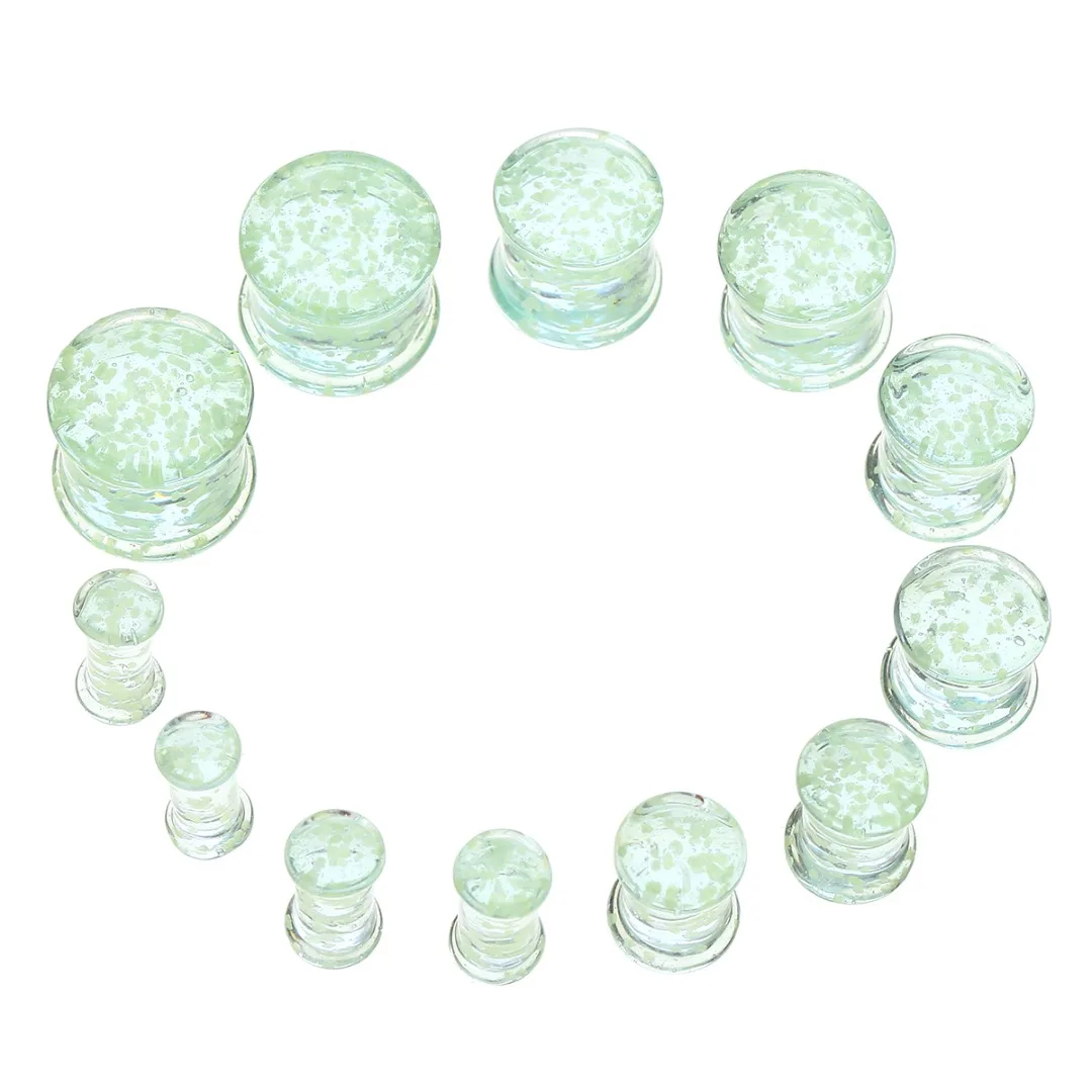 2 Pcs Luminous Tunnel Ear Plugs Expander Glass Green Earring Ear Gauges Plugs Stretching Shellhard Trendy Body Piercing Jewelry