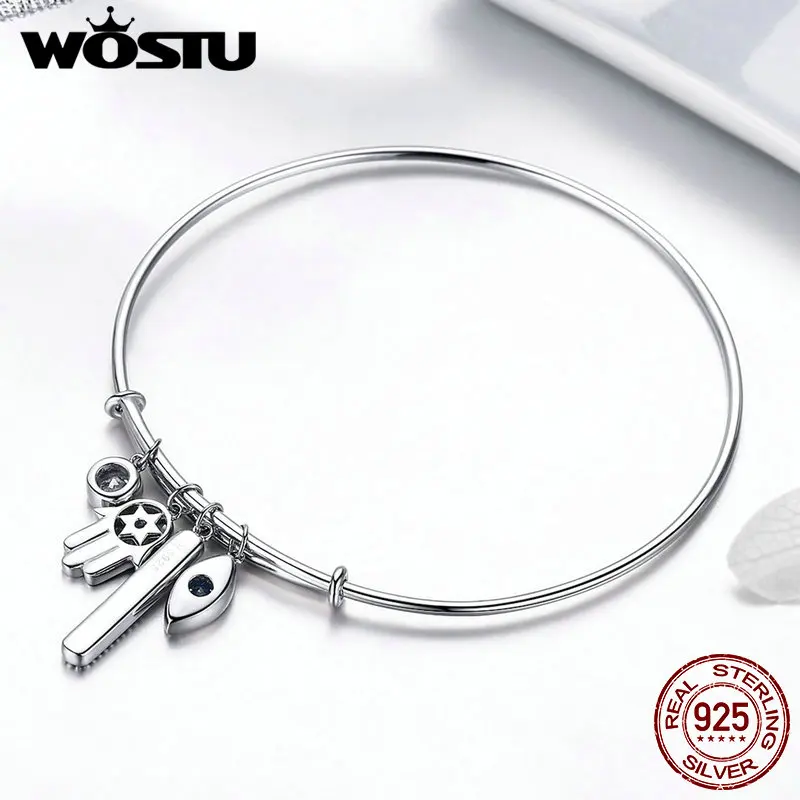 WOSTU,,, 925 пробы, серебряный, Хамса, рука, глаза, браслеты для женщин, браслеты, для свадьбы, помолвки, серебро, 925, ювелирное изделие, CQB128