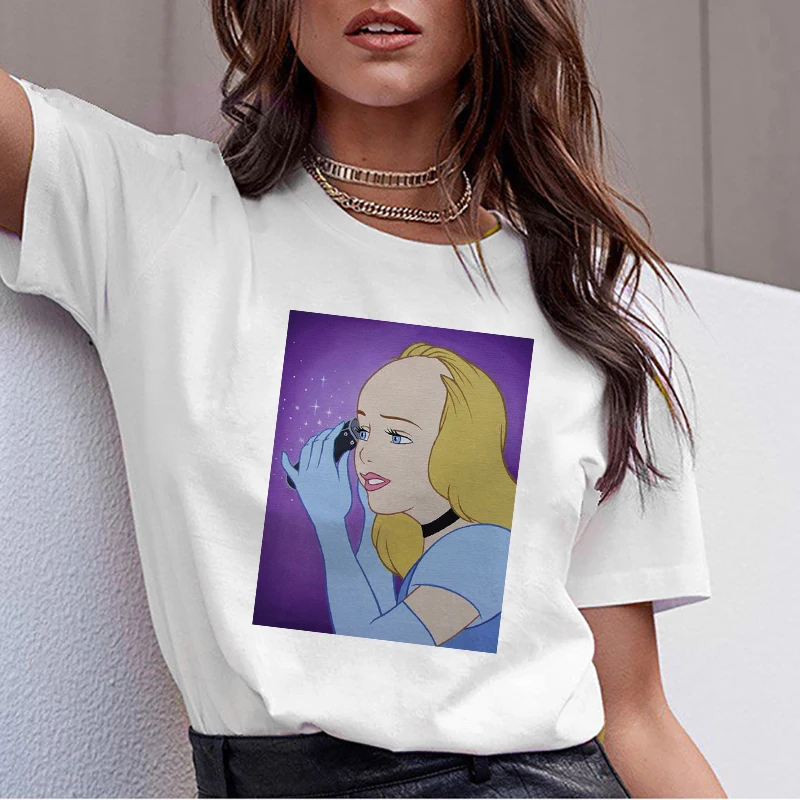 

Women 2019 Summer Camiseta Mujer Ulzzang Tops Graphic Tee Shirt Femme Princess Cut Hair Harajuku T Shirt Kawaii Streetwear