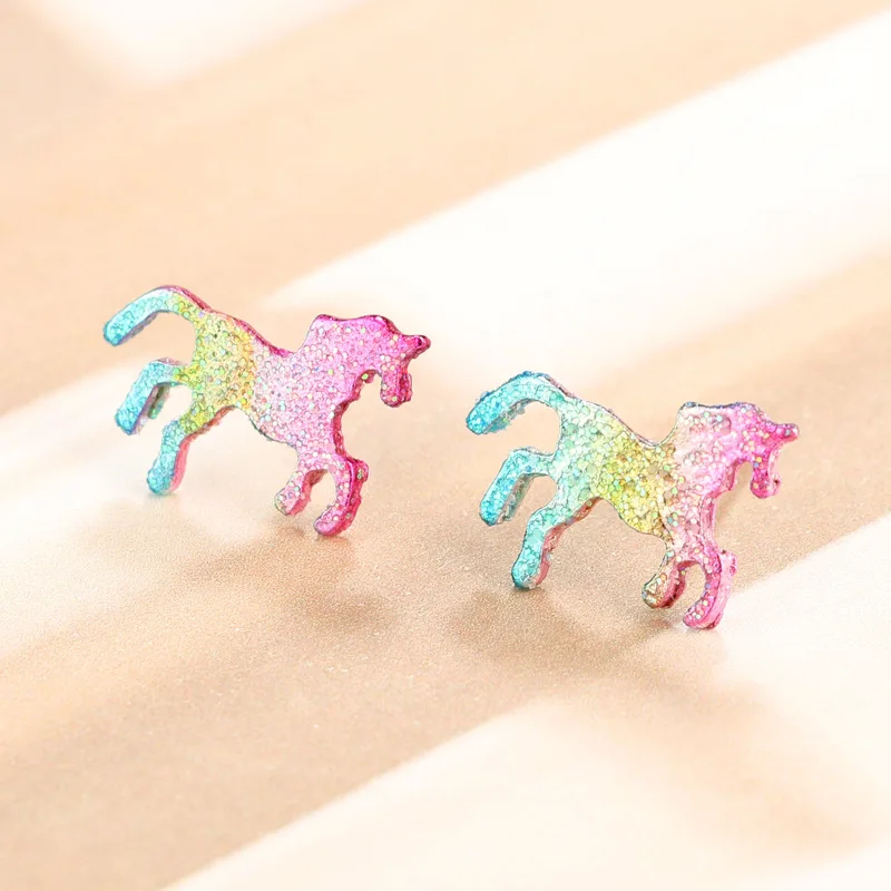 Модные разноцветные блестящие эмалированные серьги в виде единорогов для женщин, милые серьги-гвоздики в виде лошади, ювелирные изделия, подарок brinco feminino