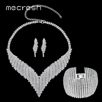 

Mecresh Luxury Crystal Bridal Jewelry Set Women Accessories Geometric Rhinestone Bride Wedding Bracelet Necklace Set TL011+SL145