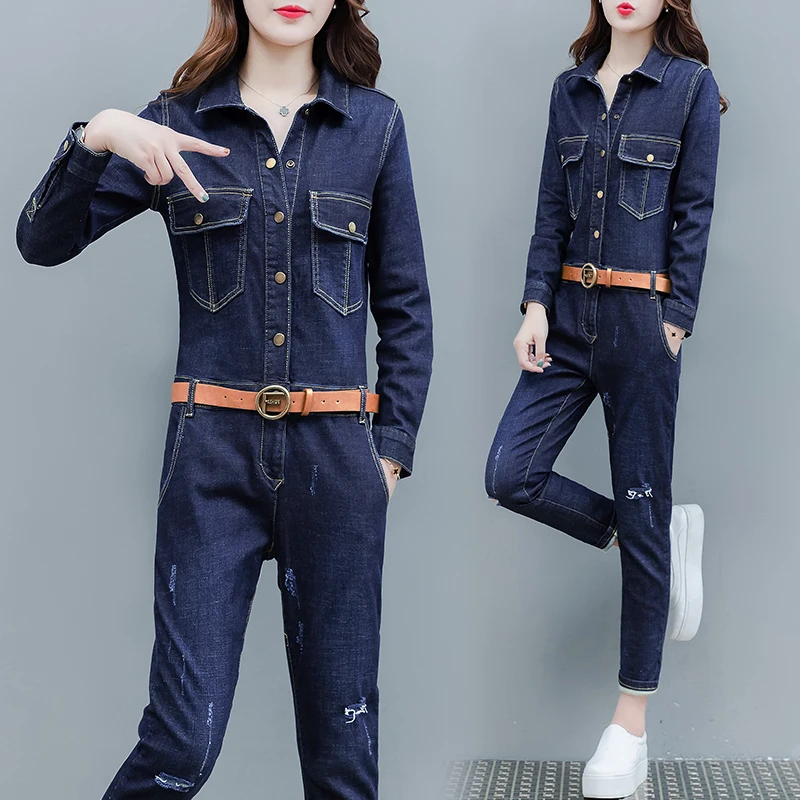 

Denim Overalls Cowboy 2019 Vintage Ripped Workwear Slim Fit Jeans Jumpsuit With Jacket Work Suit