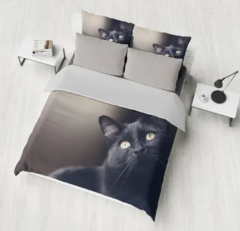

Fashion cartton 3D Cute Cat Bedding Sets Girl Boys Pattern Bedspread 3 Piece Bold Black Animal Duvet Cover Pillowcase bedclothes