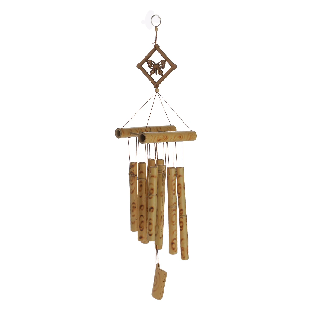  Rustic Bamboo 8-Tube Butterfly Pendant Church Bells Home Living Wind Chimes 