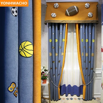 

Custom curtains British cartoon embroidered children's room ball cotton linen cloth blackout curtain tulle valance drape B262