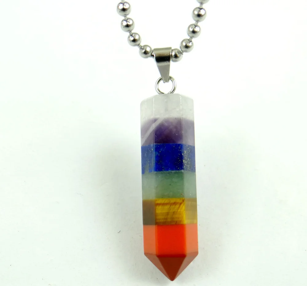 

New 7 Chakra Circular Cone Pendulum Natural Stone lapis Mix Color Dowsing Pendant Spiritual Healing Reiki Jewelry necklace 1PC