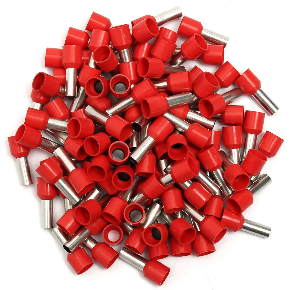 100Pcs Red Wire Copper Crimp Connector Insulated Pin Cord End Terminal