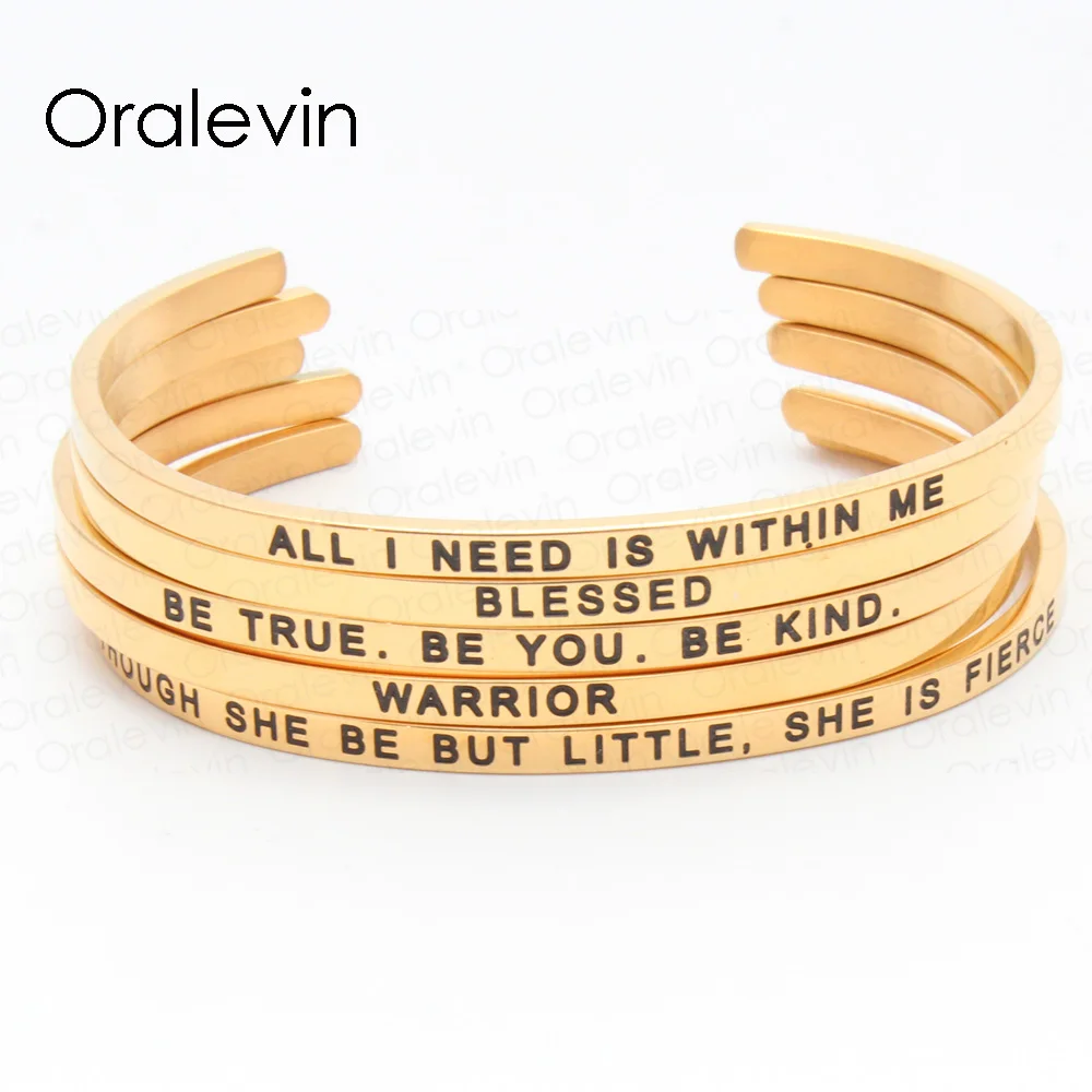 Stainless Steel Bar Engraved Positive Inspirational Quote Cuff Bracelet Bangle for