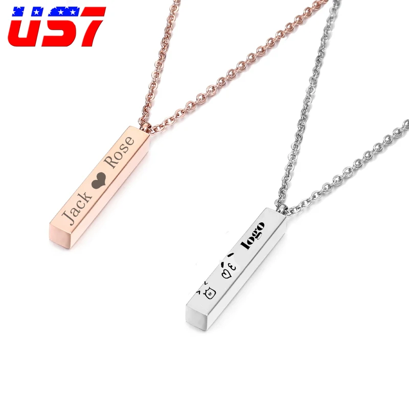

US7 316L Stainless Steel Women Name Pendats & Necklace Personalized Custom Bar Necklaces Choker Solid Chain Lover Jewelry Gift