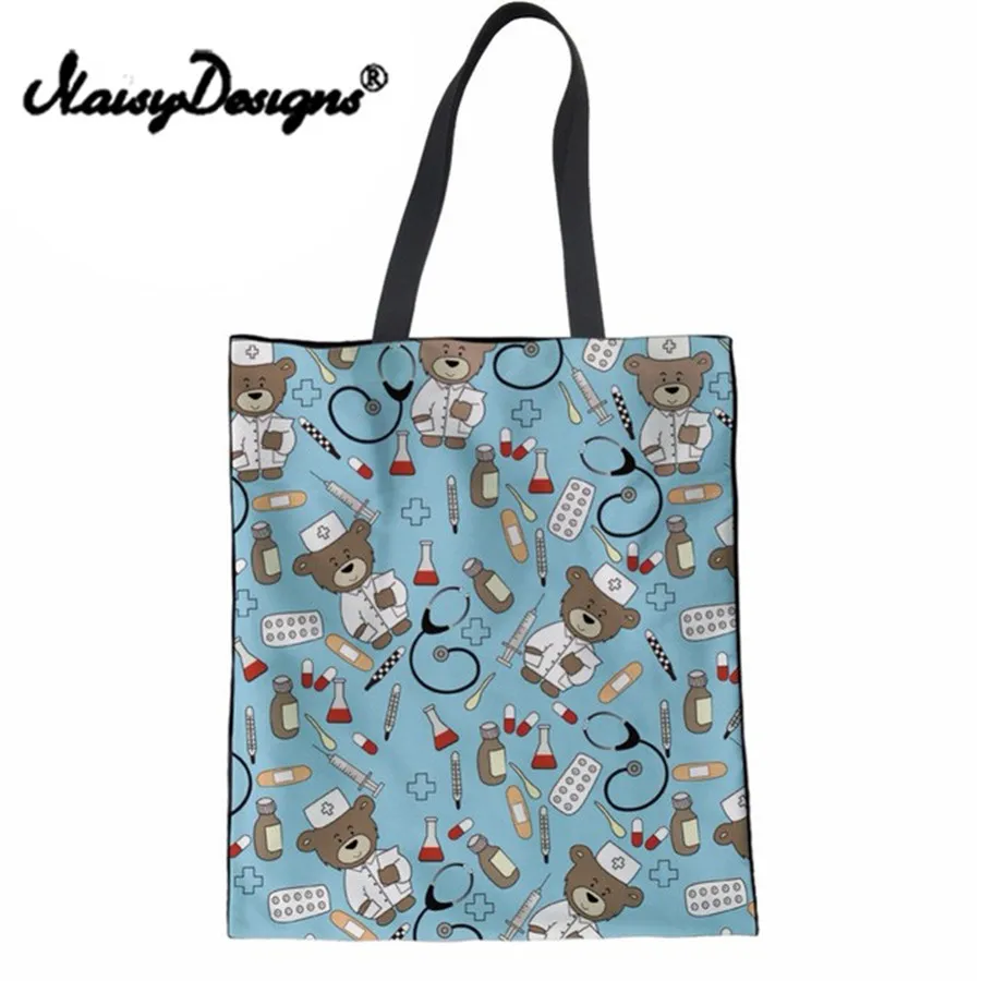 Funny-Cartoon-Pediatric-Bear-Print-Women-Linen-Shopping-Bag-Female-Supermarket-Recyling-Bags-Multi-function