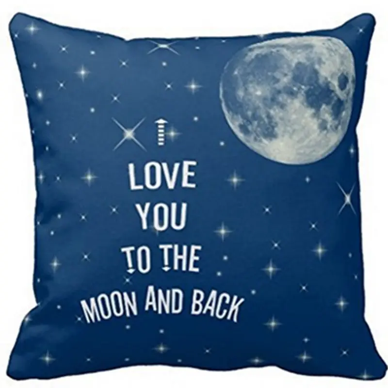 

Blue Love You to the Moon and Back Cushion Cover Quote Throw Pillow Case Wedding Anniversary Gift Starry Sky Quote 18" Two Sides