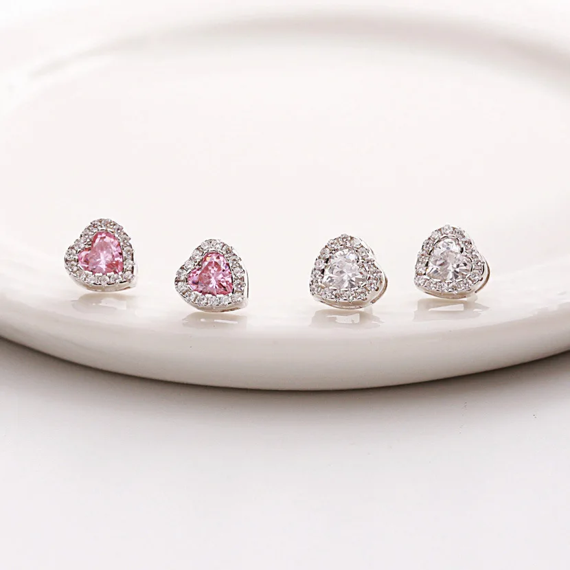 sweet mini cz heart earring 100% 925 Sterling silver Jewelry fashion Hypoallergenic Stud earrings for women gift