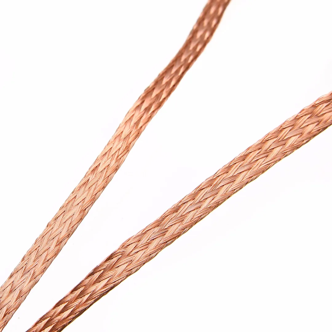 1m 3.3ft Length Flat Pure Copper Braid High Flexibility 6mm Width Cable Bare Copper Braid Wire Connect Ground Lead