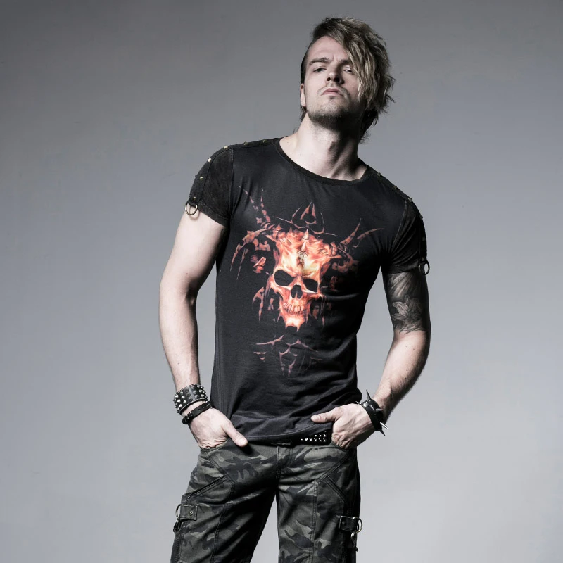 

Steam Punk Men's Do Old Printing T-Shirt Spring Summer Black Short Sleeve Casual Tee Shirt Tops