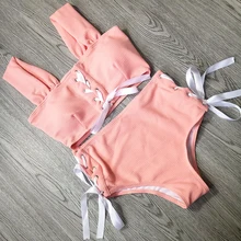 Летний милый женский купальник с высокой талией, бикини, полый купальник, одежда для плавания для девочек, сексуальная бандажная одежда для плавания, купальные костюмы с перекрестными ремешками, два предмета