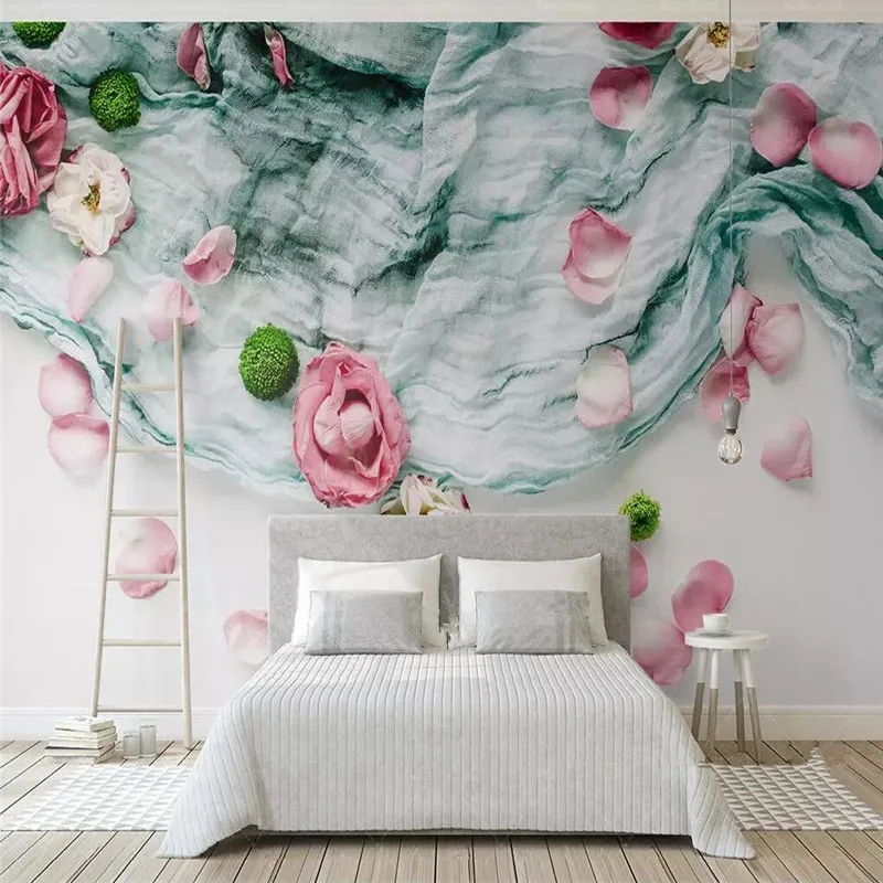 

3D wallpaper three-dimensional textile cloth rose flower wall professional production mural home decoration wall covering