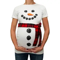 Блузка для беременных LONSANT, Женская рождественская Футболка с принтом снеговика, Одежда для беременных, футболки с коротким рукавом