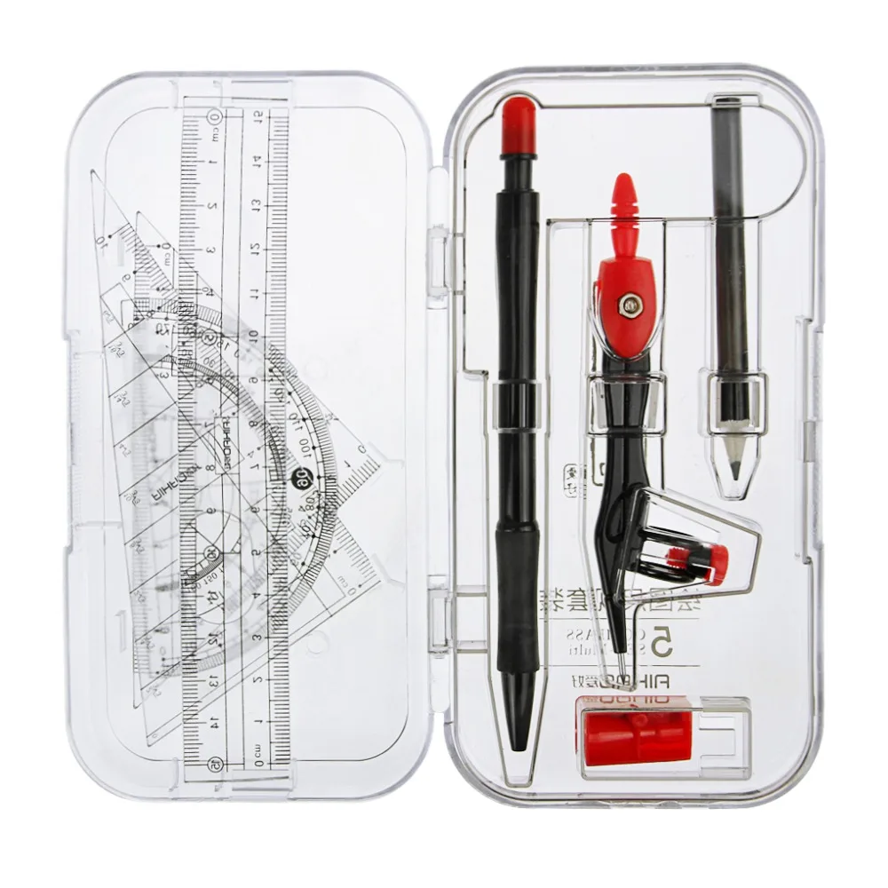 8pcs Geometry Compass Sets w/ Mechanical Pencil,Ruler,Mini Pencil