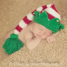 Ручной работы шляпа Деда Мороза для детей «кроше» для маленьких мальчиков или для маленьких девочек красно-белую полоску крючком Эльф шляпа для фотографирования новорожденных опора