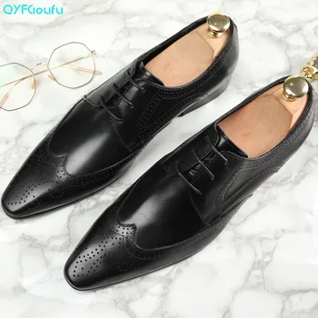 

QYFCIOUFU 2019 Classic Men's Dress Formal Shoes high quality Male Oxford Office Shoe Genuine Cow Leather Handmade italian shoes