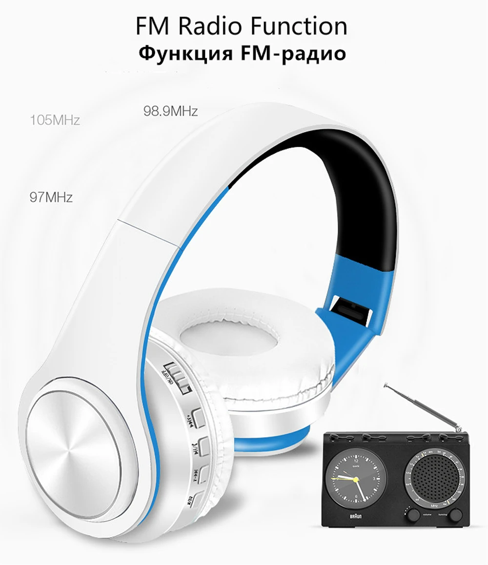 Wireless Bluetooth Headphone Foldable Stereo Headset with Mic Support FM radio TF AUX Handsfree Equalizer Music Earphone Earbuds (13)