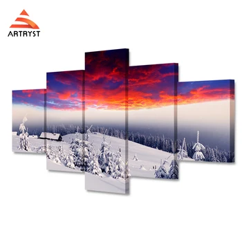 

5 panel modular canvas art red clouds snow poster HD print on canvas living room wall painting picture quadros home decor