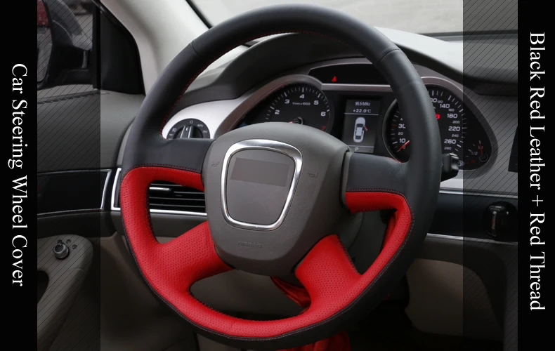 Lqtenleo Сделай Сам Автомобильная оплетка рулевого колеса крышка черный, красный кожаный чехол для Audi старый A4 B7 B8 A6 C6 2004-2011 Q5 2008-2012 Q7 2005-2011