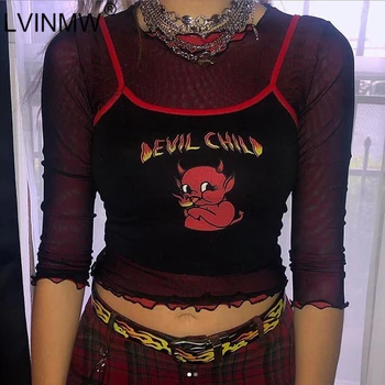 

LVINMW Sexy Demon Print Spaghetti straps Patchwork Crop top 2019 Summer Women Backless Slim Camisole Top Female Streetwear Tops