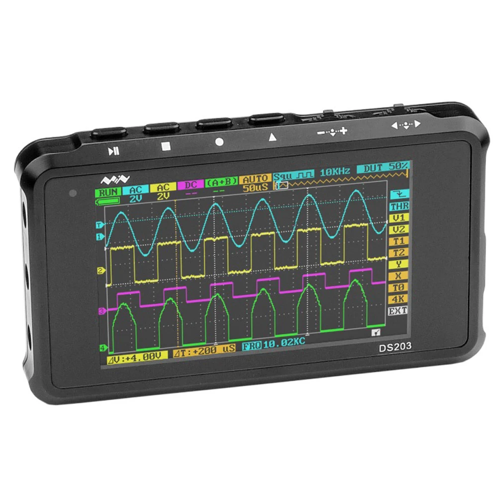 

With Aluminum Meter Case MINI Pocket-Sized Digital Professional Oscilloscope DSO203 DS203 4 Channel 72MS/s arm Cortex M3 CPU