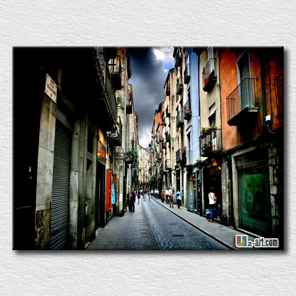 Spanish cityscape canvas prints beautiful view of classic street cafe printing for cafe wall