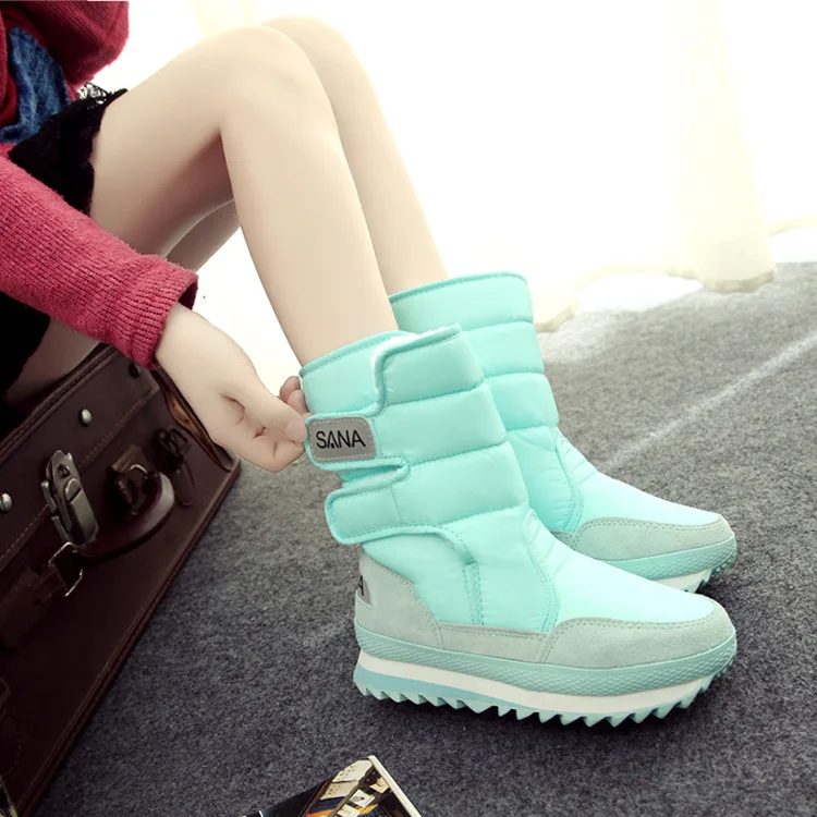 Winter Waterproof Snow Boots Women Mid-Calf Platform Down Boots Plus Size 35-42 Warm Hook & Loop Casual Women Shoes Botas XZ71 (37)