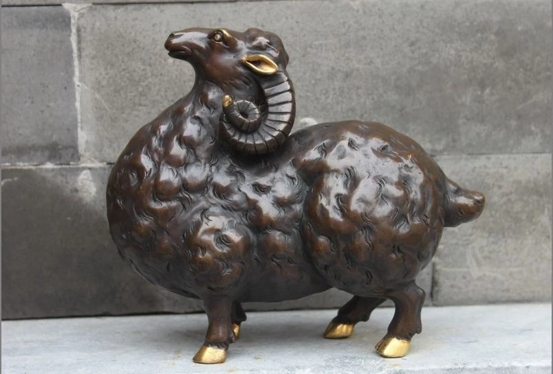 

China Pure Bronze Copper Feng Shui Lucky Zodiac Sheep Goat Home Decor Statue a 0518