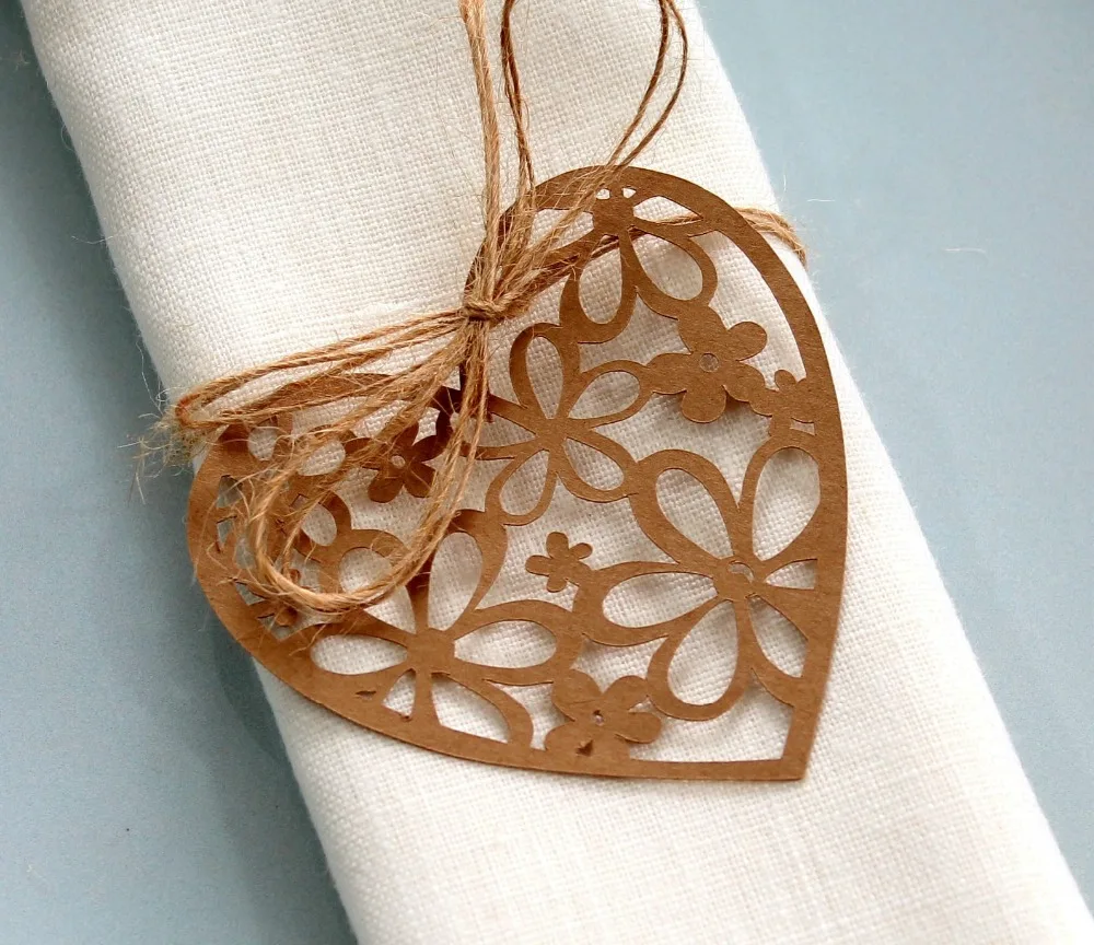 Valentine Napkin Rings, Set of 12/24/48 pcs, kraft Hearts napkin rings