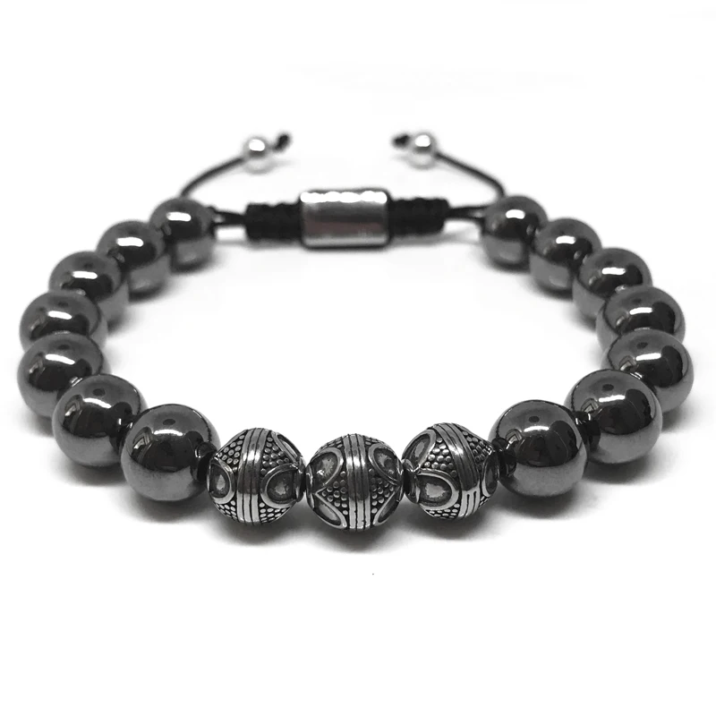 

New Trendy Men Bracelet 316 L Stainless Steel Round Charm Hematite Energy Stone Macrame Braided Bracelet For Men Jewelry Gift