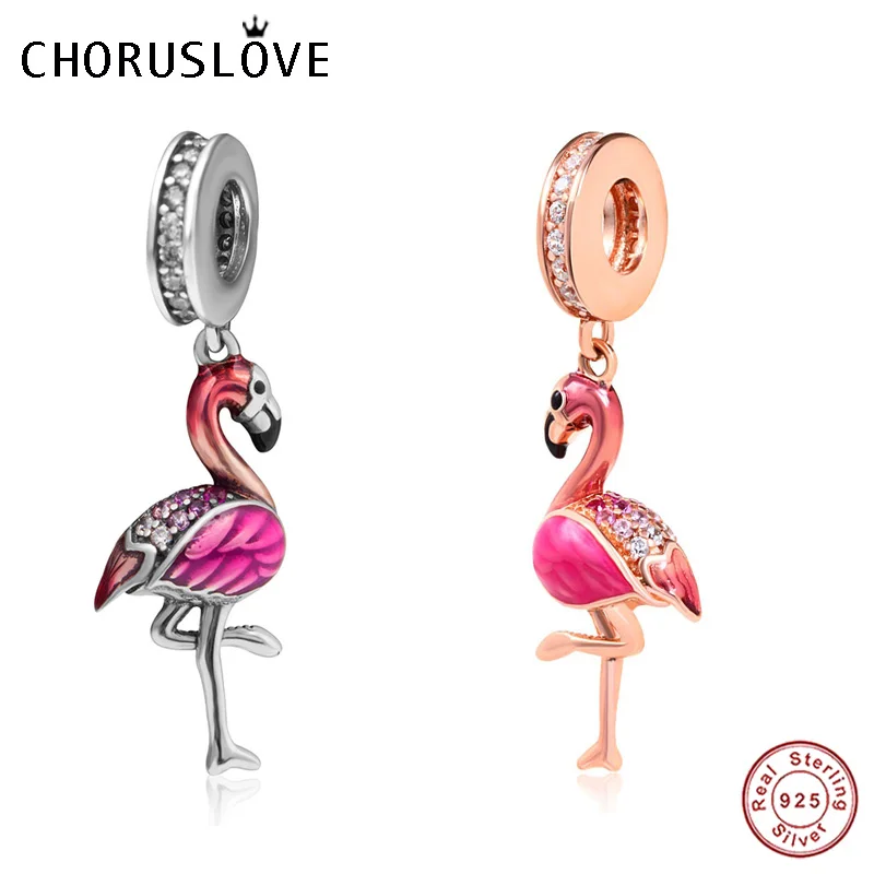 

Choruslove Dangle Flamingo Dance Flamingo Charms 925 Sterling Silver Bird Beads fit Pandora Original Silver 925 Women Bracelet