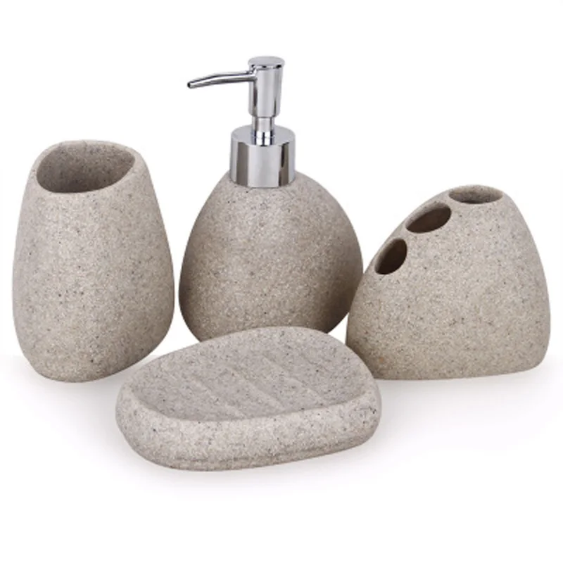 Hot Sale European Luxury Bathroom Accessory Set Resin Soap Dish Liquid Dispenser Toothbrush Holder Tumbler Bath Supplies Wash