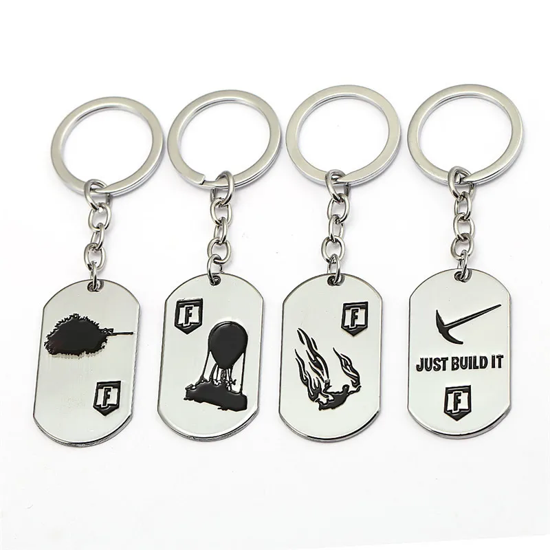 

Hot Game Keychain Battle Royale Dog Tag Key Chain Ring Metal Bush Camp Eat Sleep llavero Pickaxe Parachute Chaveiro