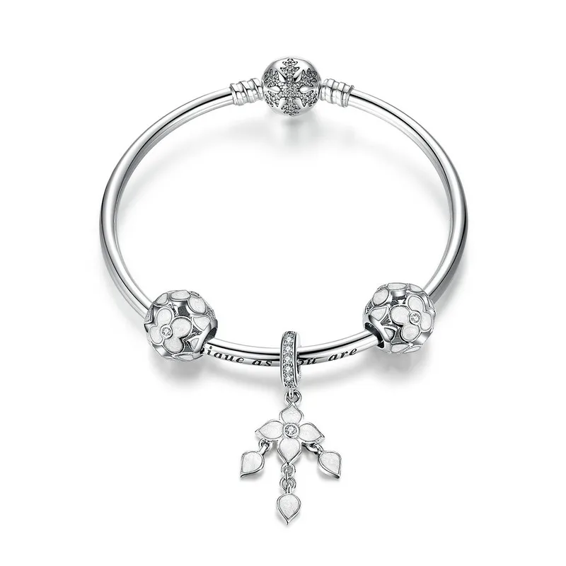 

ABAY 925 Sterling Silver Four-leaf clover Charm Bracelets for Women Authentic Silver Snowflake Clasp Bracelets & Bangles Jewelry