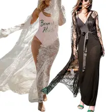 Women Perspective Lace Hollow Trailing Dress Hollow Crochet Swimwear Bikini Long Sleeve Cover Up Beach Dress Sarongs Kaftan stylish strapless crochet hollow women s cover up dress