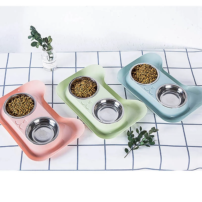 Двойная миска для собак Универсальный питатель для домашних животных плюшевый еда чаша из нержавеющей стали принадлежности для кошек и собак кошачья миска для воды