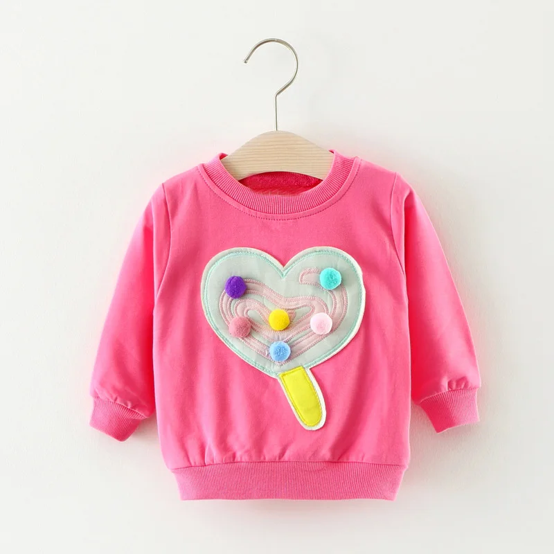 

Casual Autumn Baby Kids Children Girls Infants Babi Long Sleeve Loose cotton Sweet Heart Balls Tops T-shirts MT1304