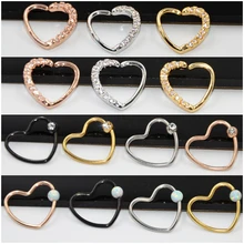 Цельнокроеное платье хирургические Сталь латунь Опаловый камень Daith Сердце Круглый гибкие ухо козелка серьги, Надеваемые На ушной хрящ ухо шпильки для пирсинга ювелирные изделия 16G 18 г