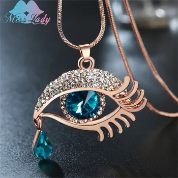 

Miss Lady Ethnic jewelry Colares Femininos Eye Tear Shape Color Long Chain water Drop turkish Pendant Necklaces For Women