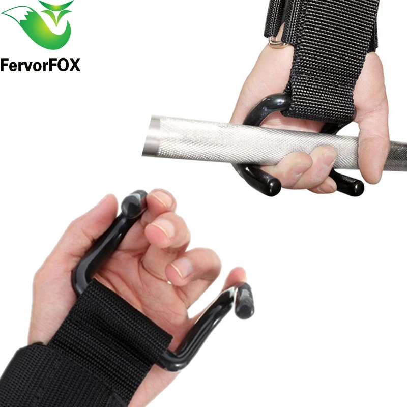 Adjustable Strong Steel Hook Grips Straps Weight Lifting Strength Training Gym Fitness Wrist Suppor