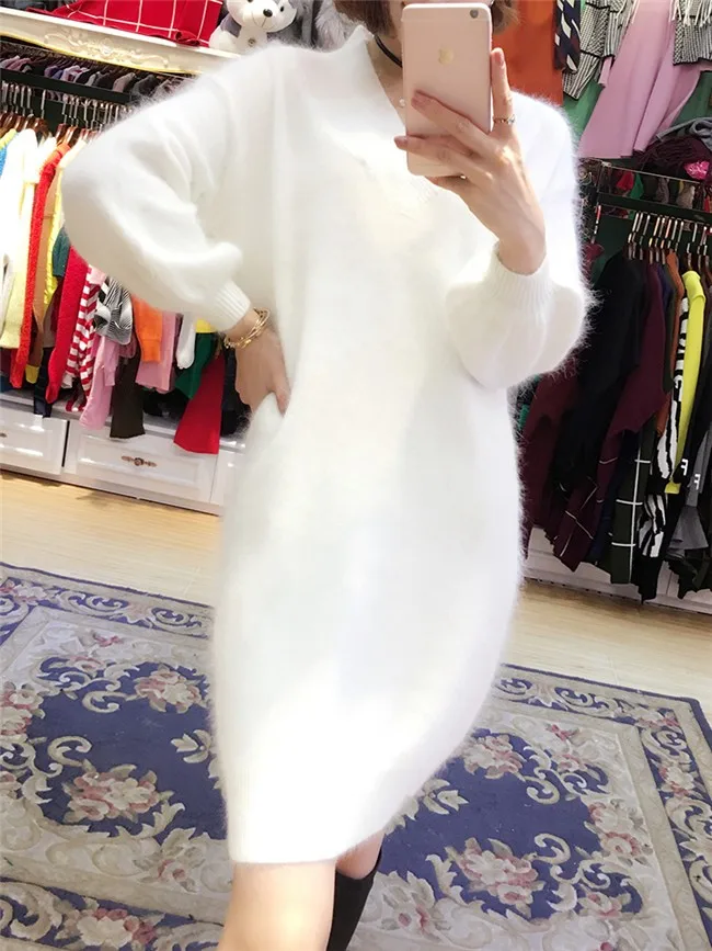 2022 New Women Fluffy Angola Mink Cashmere Pullovers Knitted Sweater Women's Dress Wholesale Custom Size Free Shipping Z555 | Женская