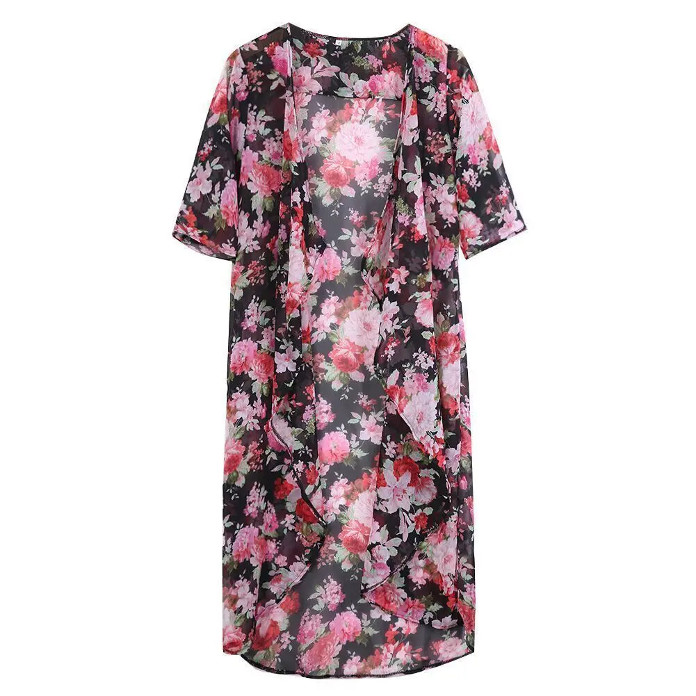 Boho женский цветочный кардиган блузка 2018 Новинка Лето шифоновое Свободное пальто