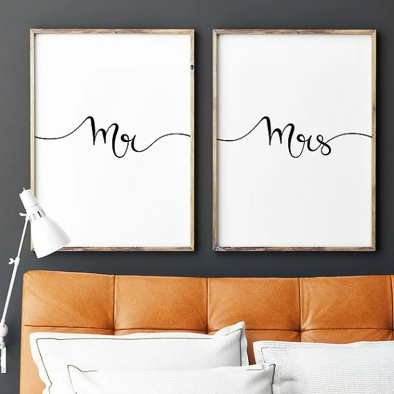 Mr Mrs Print Wall Art Canvas Poster Newlyweds Bedroom Romantic Couples
